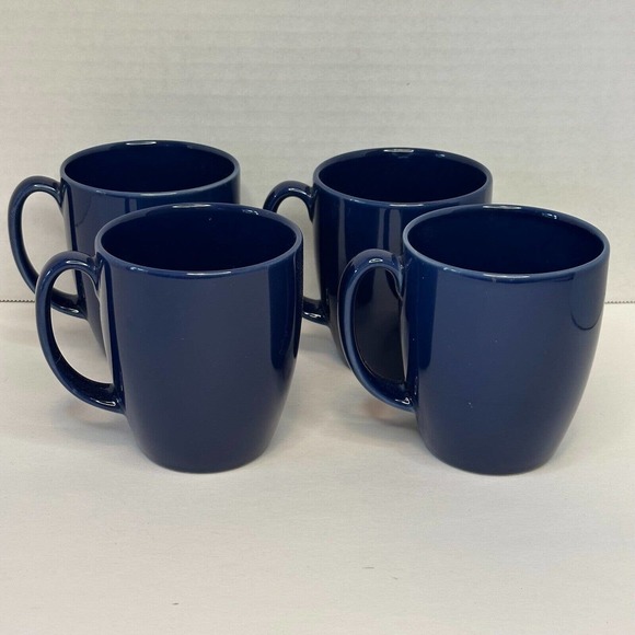CORELLE Coordinate Stoneware Royal Deep Blue coffee Mugs set of 4 CLEAN/VINTAGE - Picture 1 of 16